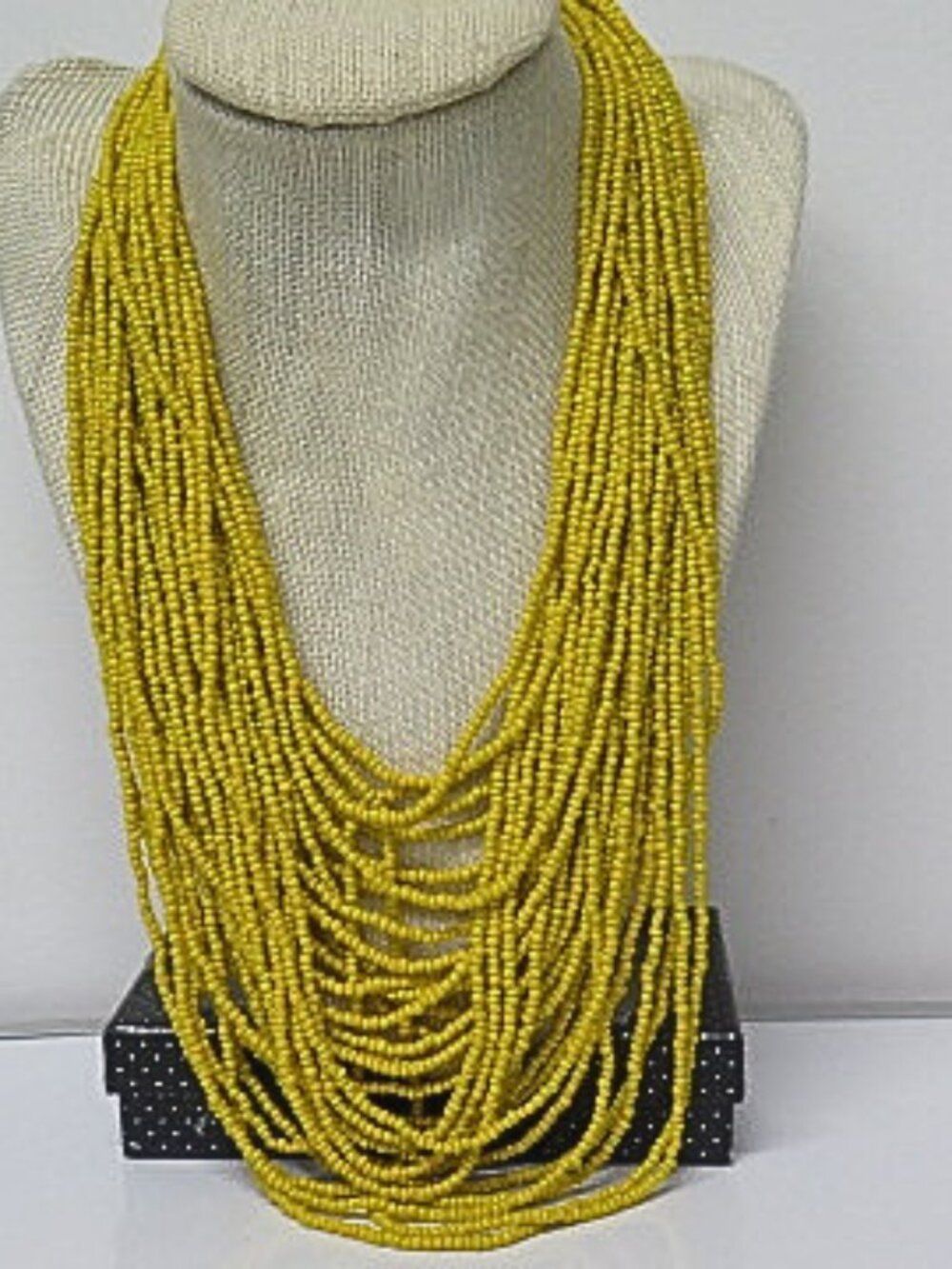 Yellow Multi Strand Seed Bead Statement Necklace